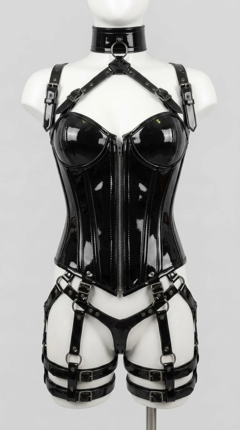 Zipper Premium PVC Corset- Emb1011