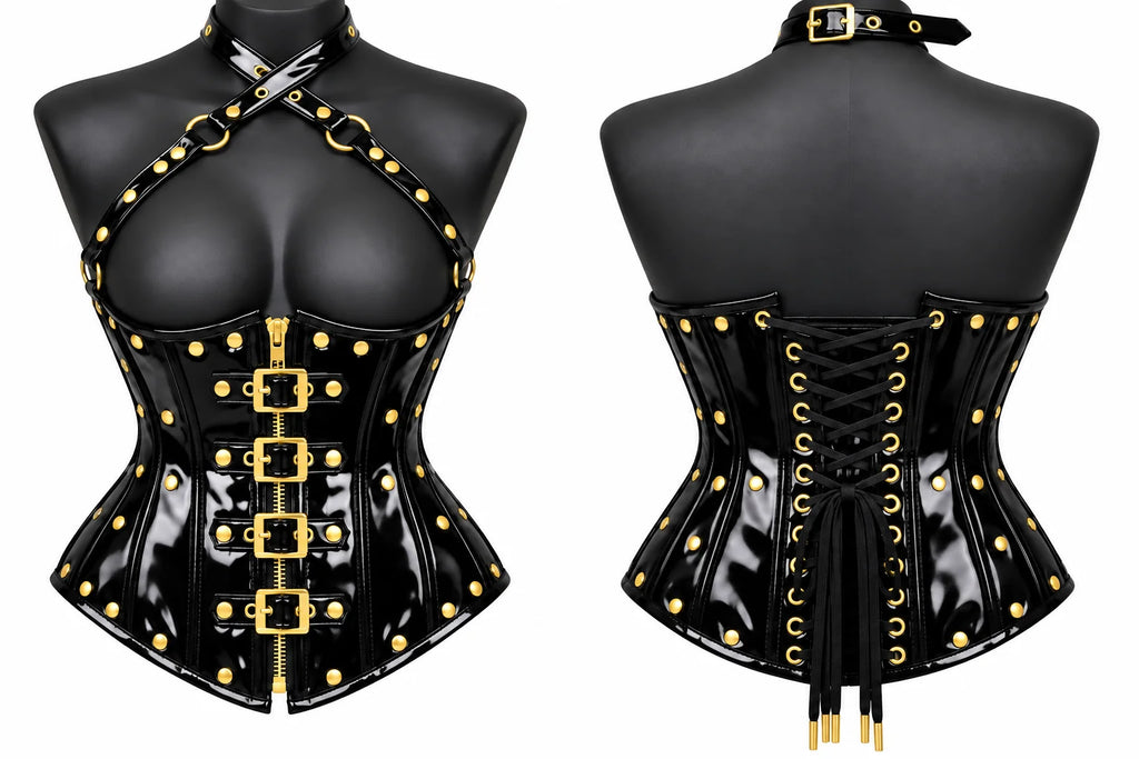 PVC Leather Corset – Front Zip UnderBust Waist Shaper
- Emb1018