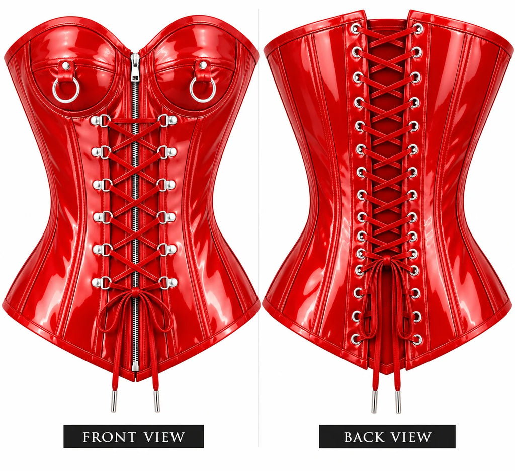 PVC- Leather Corset – Zip & Laces Waist Shaper-Emp1014