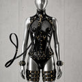 PVC - UnderBust Corset with Leash and Handcuffs- Emb1010
