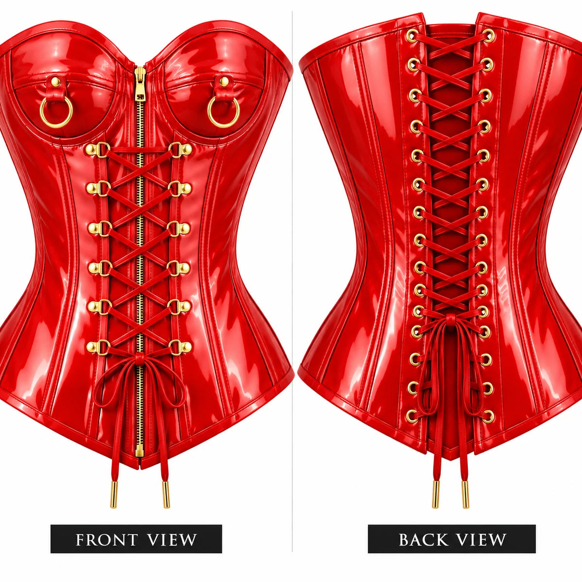 PVC- Leather Corset – Zip & Laces Waist Shaper-Emp1014