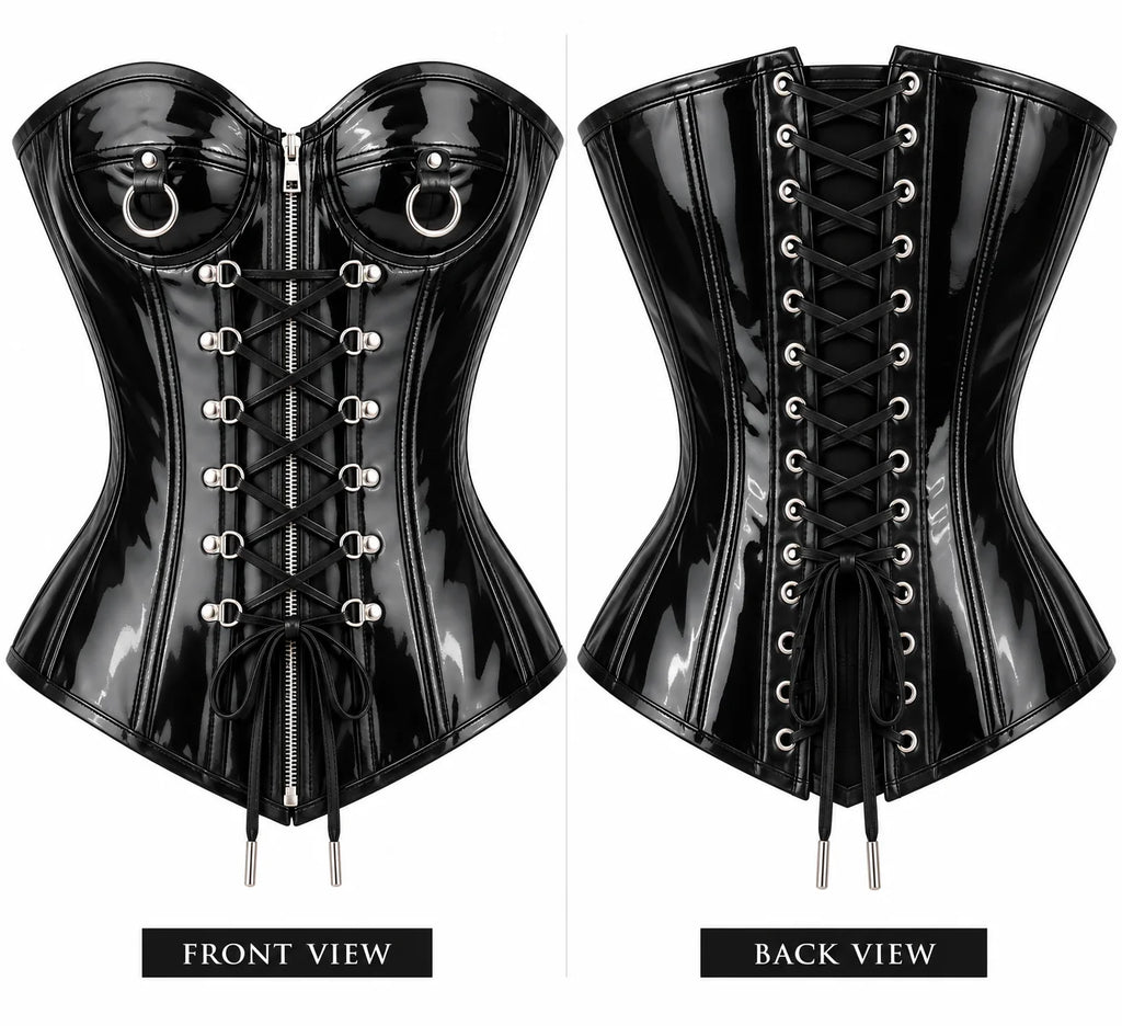 PVC- Leather Corset – Zip & Laces Waist Shaper-Emp1014