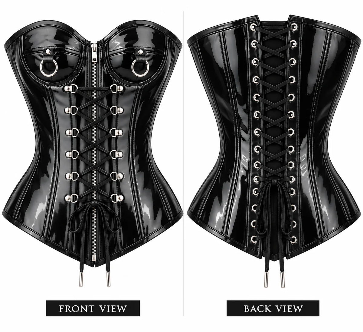 PVC- Leather Corset – Zip & Laces Waist Shaper-Emp1014
