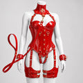 PVC - OverBust Corset with Leash and Handcuffs- Emb1009