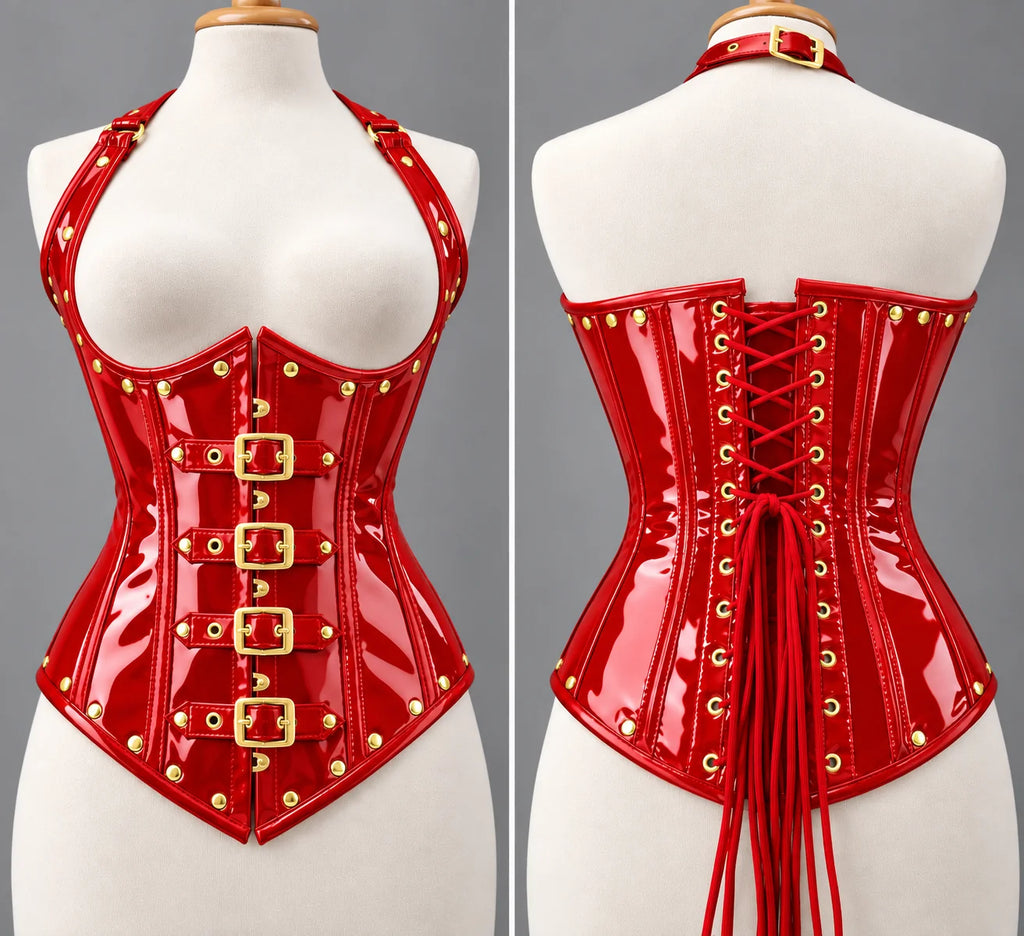 PVC Leather Corset – Front Hooks UnderBust Waist Shaper-Emp1013