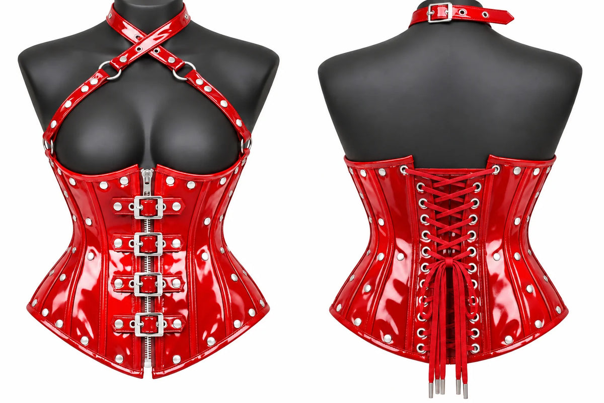 PVC Leather Corset – Front Zip UnderBust Waist Shaper
- Emb1018