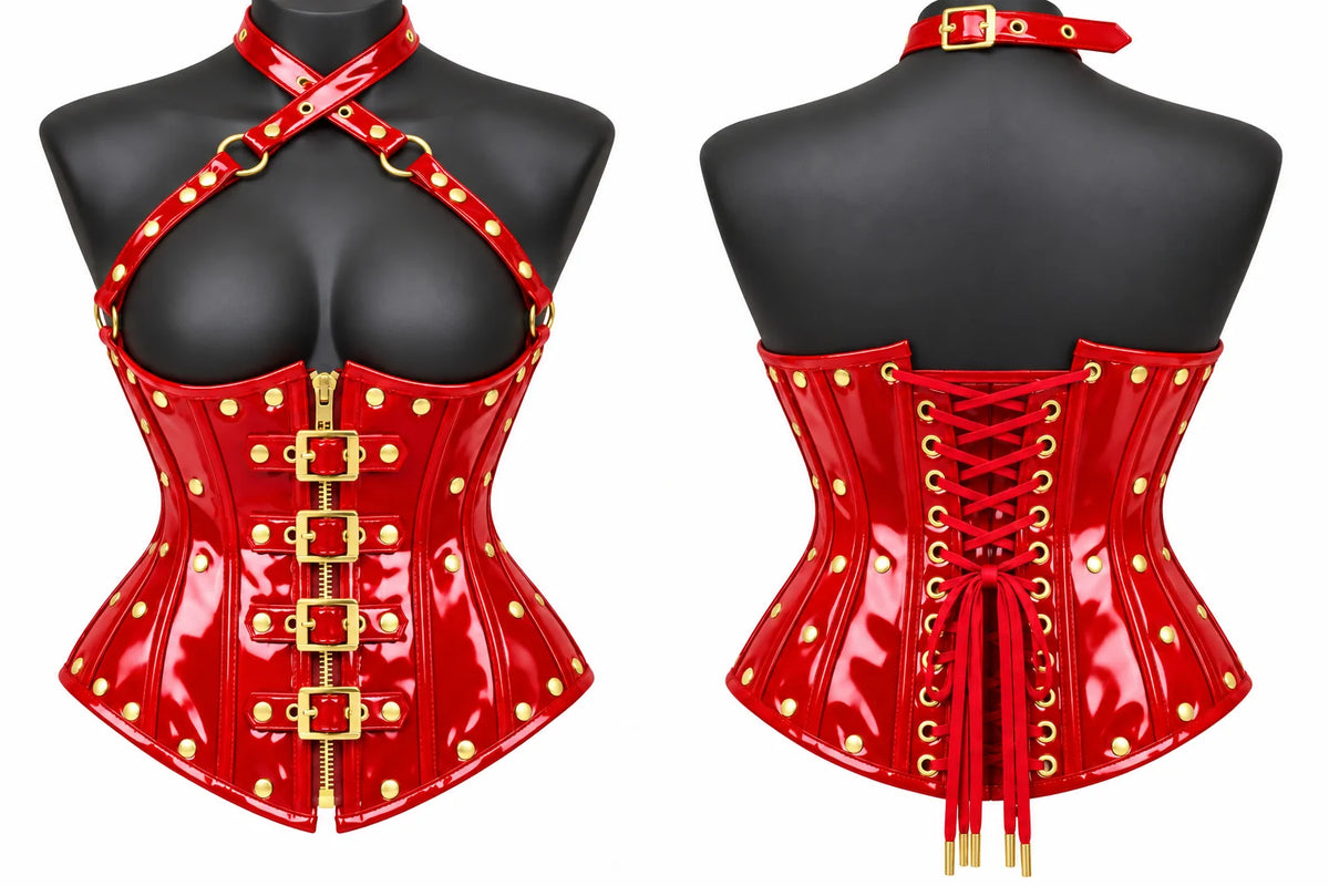 PVC Leather Corset – Front Zip UnderBust Waist Shaper
- Emb1018