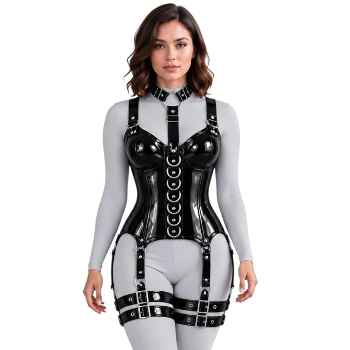 Glossy PVC - OverBust Corset - Emb1003