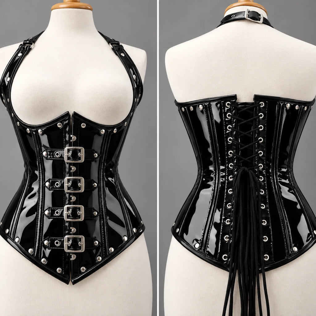 PVC Leather Corset – Front Hooks UnderBust Waist Shaper-Emp1013