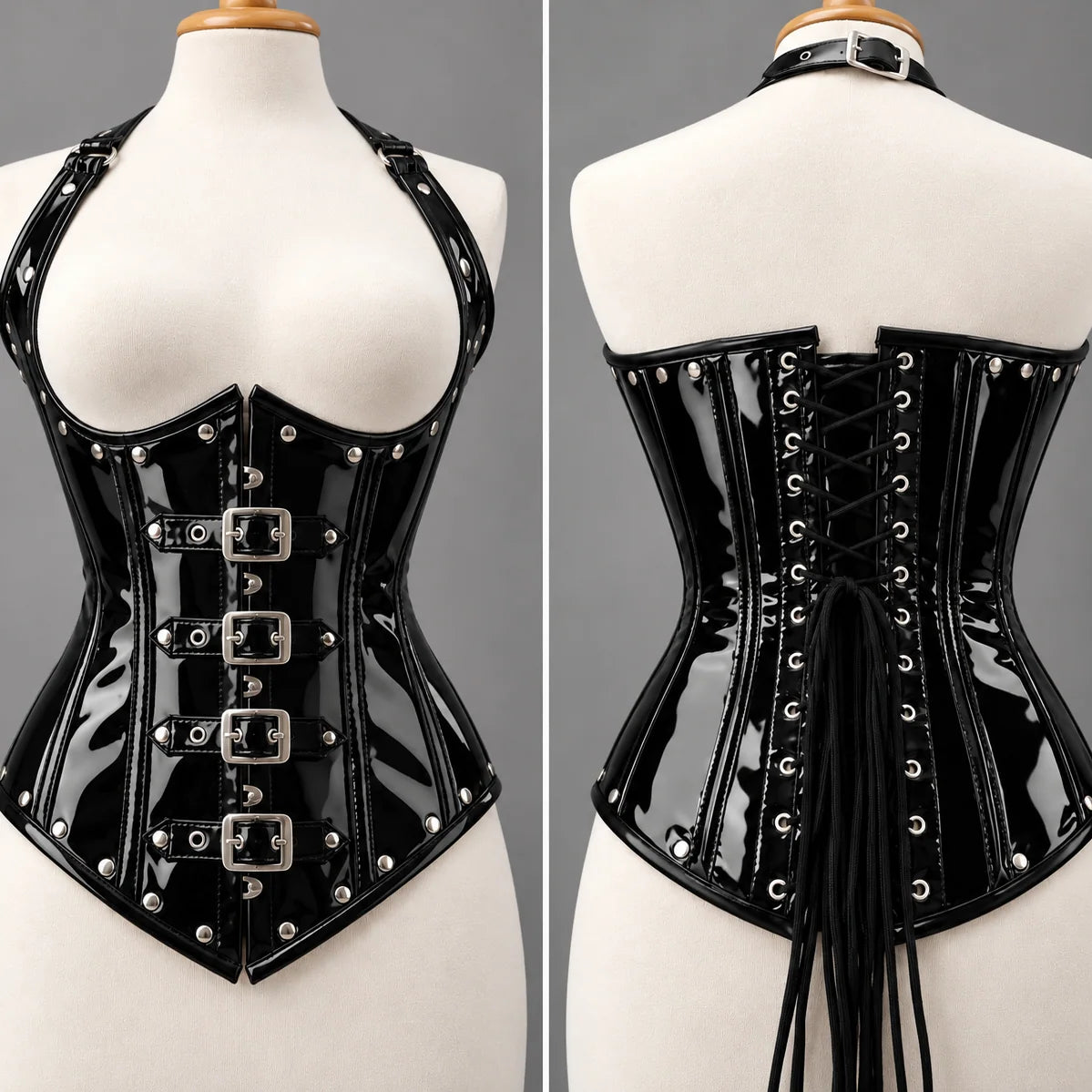 PVC Leather Corset – Front Hooks UnderBust Waist Shaper-Emp1013